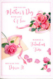 Artistic Mother's Day card design showcasing a soft, romantic spread of blush pink roses and petals arranged against a pale background, reminiscent of a carefully styled display in a Cricklewood flower shop. Several full roses lie in gentle clusters, their blossoms open and layered, with petals that transition from creamy blush at the tips to slightly deeper pink tones near the centre, suggesting depth and natural variation. The petals appear velvety and full, some slightly curled or folded, conveying the delicacy of fresh blooms at their peak. Scattered freely around the main roses are loose petals, as if a bouquet has been laid down and lightly dressed with floral confetti. They create a sense of movement across the card, guiding the eye from one corner to the other and framing the elegantly written Mother's Day message in graceful, looping script. The lettering flows like a personal note, soft and welcoming, echoing the tender theme of gratitude and love. A pastel ribbon gently threads its way through the roses, wrapping partially around the central cluster before trailing away, adding a hint of celebration and a subtle nod to gift-wrapping and florist's ribbons. The scene is lit with gentle, even light, like a calm morning in Cricklewood, perhaps after collecting fresh flowers for a family gathering. Shadows are light and diffuse, giving texture without breaking the card's soothing, airy mood. Altogether, the image evokes the feeling of presenting a lovingly chosen card alongside a fresh bouquet, offering a quiet, heartfelt thank-you to a mother figure who deserves something beautiful.